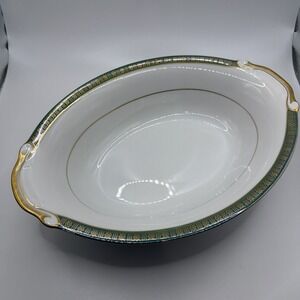 Ebony by Tradition 16.5" Platter Fine China Green & Gold Design Platter